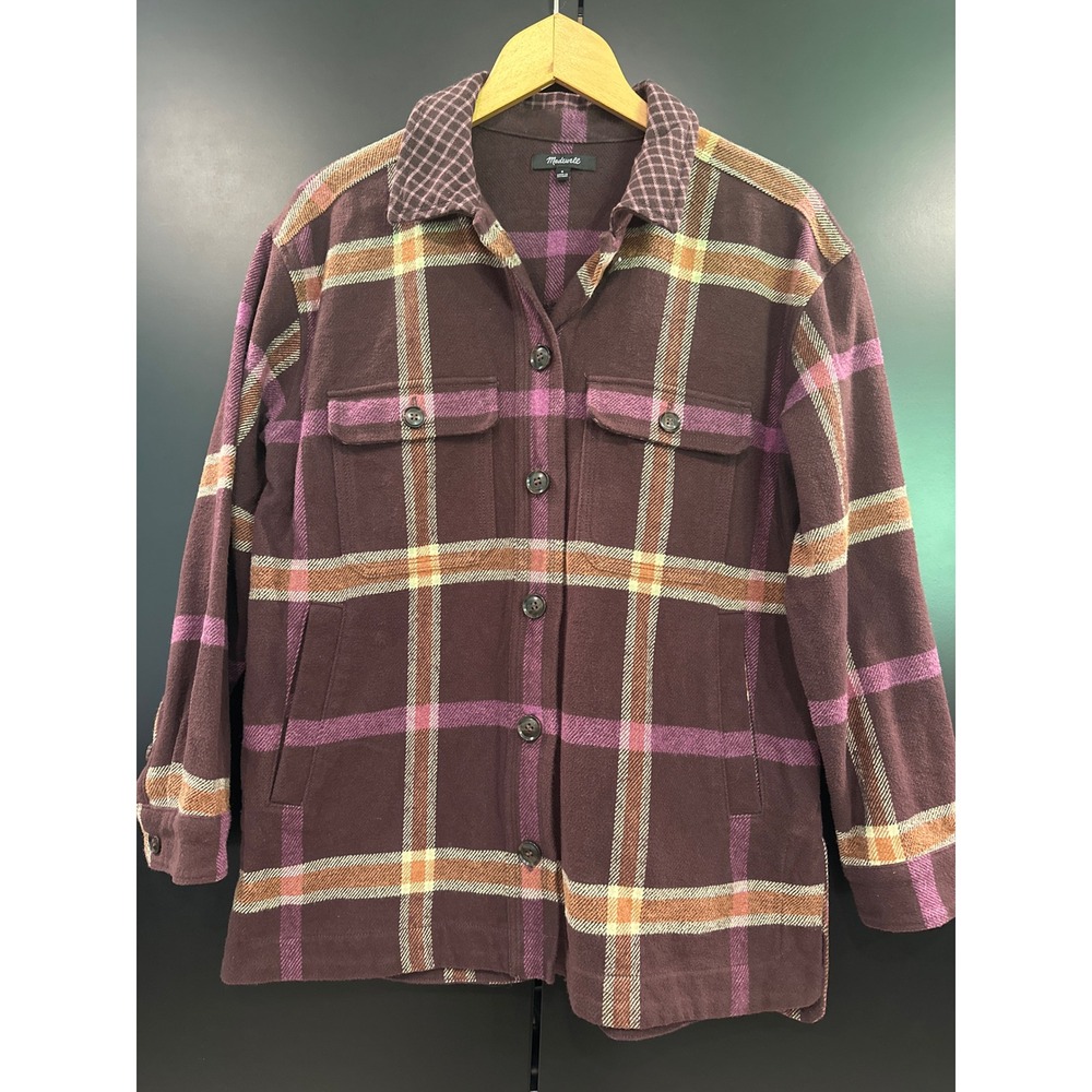 Madewell Plaid Flannel Shirt Jacket Burgundy Purple‎ NI007 Womens Small Shacket